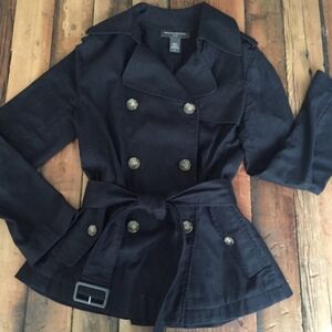 Banana Republic Black Cropped/Short Double-Breasted Belted Trench Coat